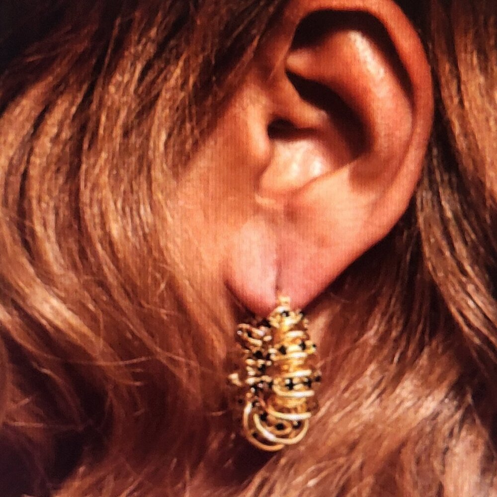 Gold Tone Swirl Jet Stud Hoop Earrings - 1" Statement Hoops